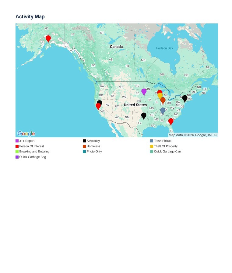 Park Ops Manager PDF report page with activity map.